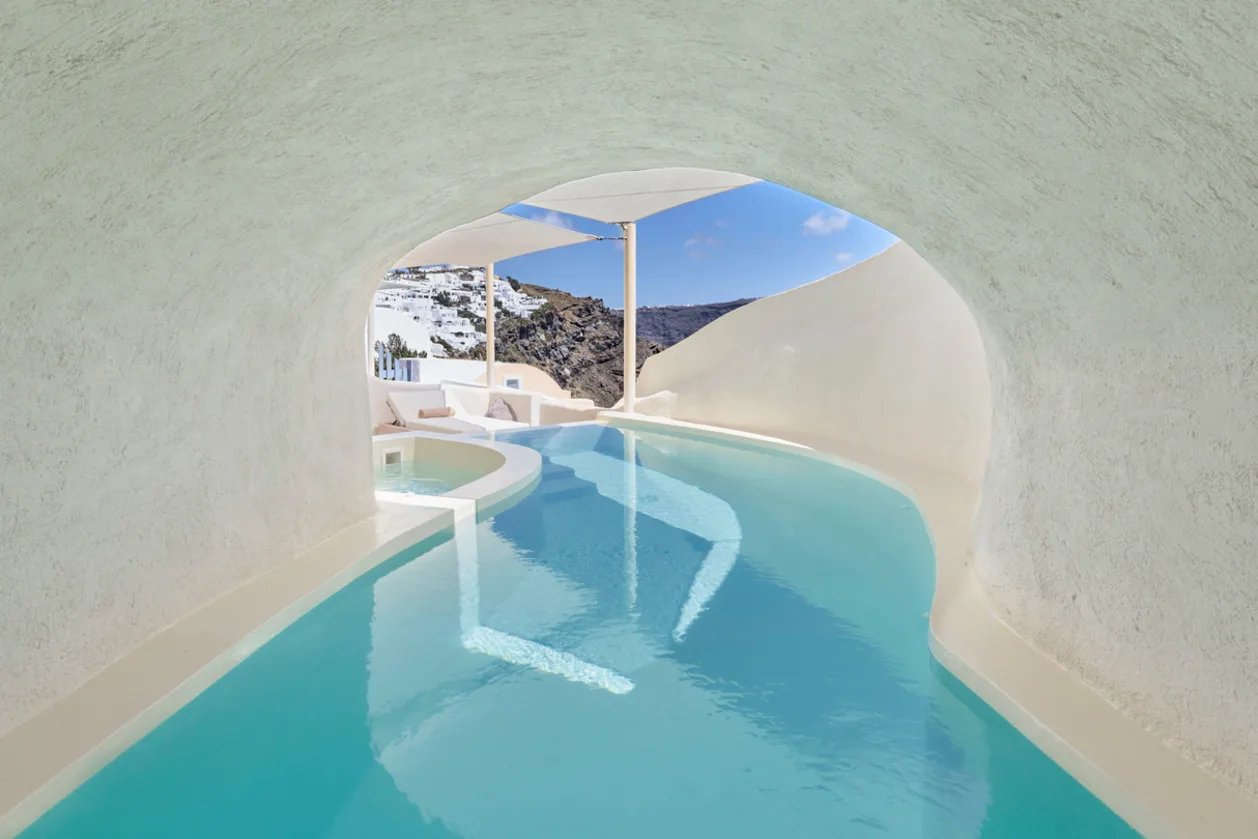 mystique in santorini mystery villa pool tunnel